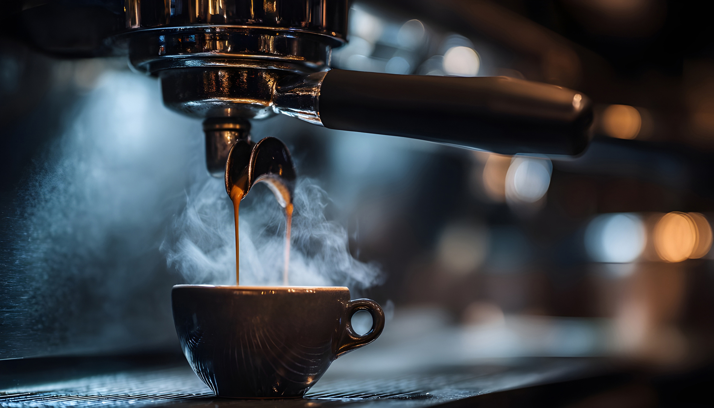 Espresso makinesinden fincana akan kahve